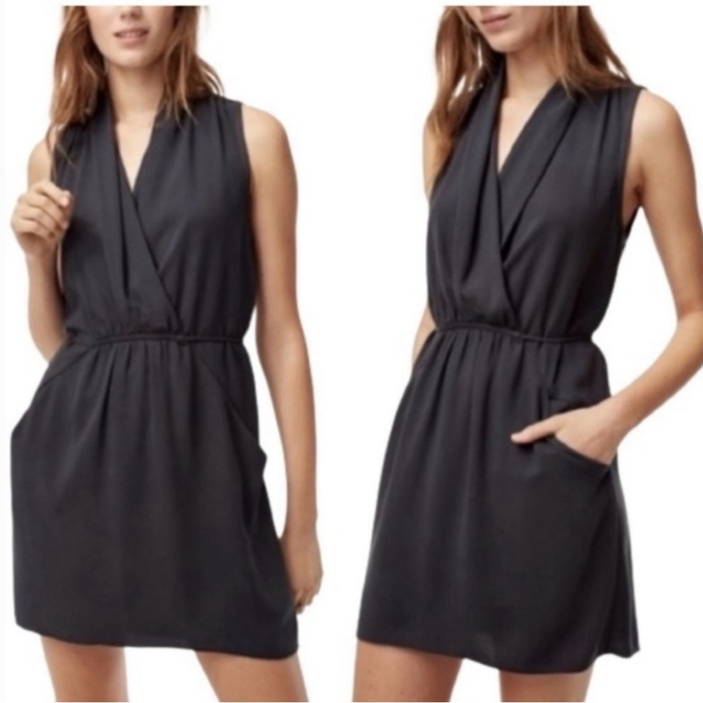 WILFRED ARITZIA Sabine Dress S/L V Neck Wrap Bodice Gathered Back Poly Sz XXS
